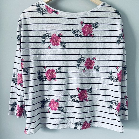 American Eagle White Floral Striped Shirt - Picture 3 of 6